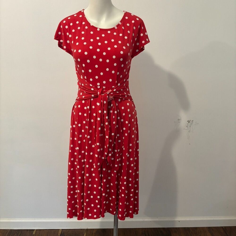 Vintage Signature by Robbie Bee Red and White Polka Dot Tie Cap Sleeve Dress